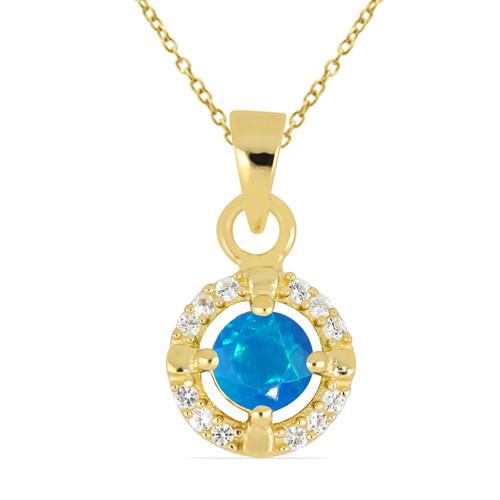 REAL APATITE GEMSTONE GOLD PLATED HALO PENDANT IN 925 SILVER